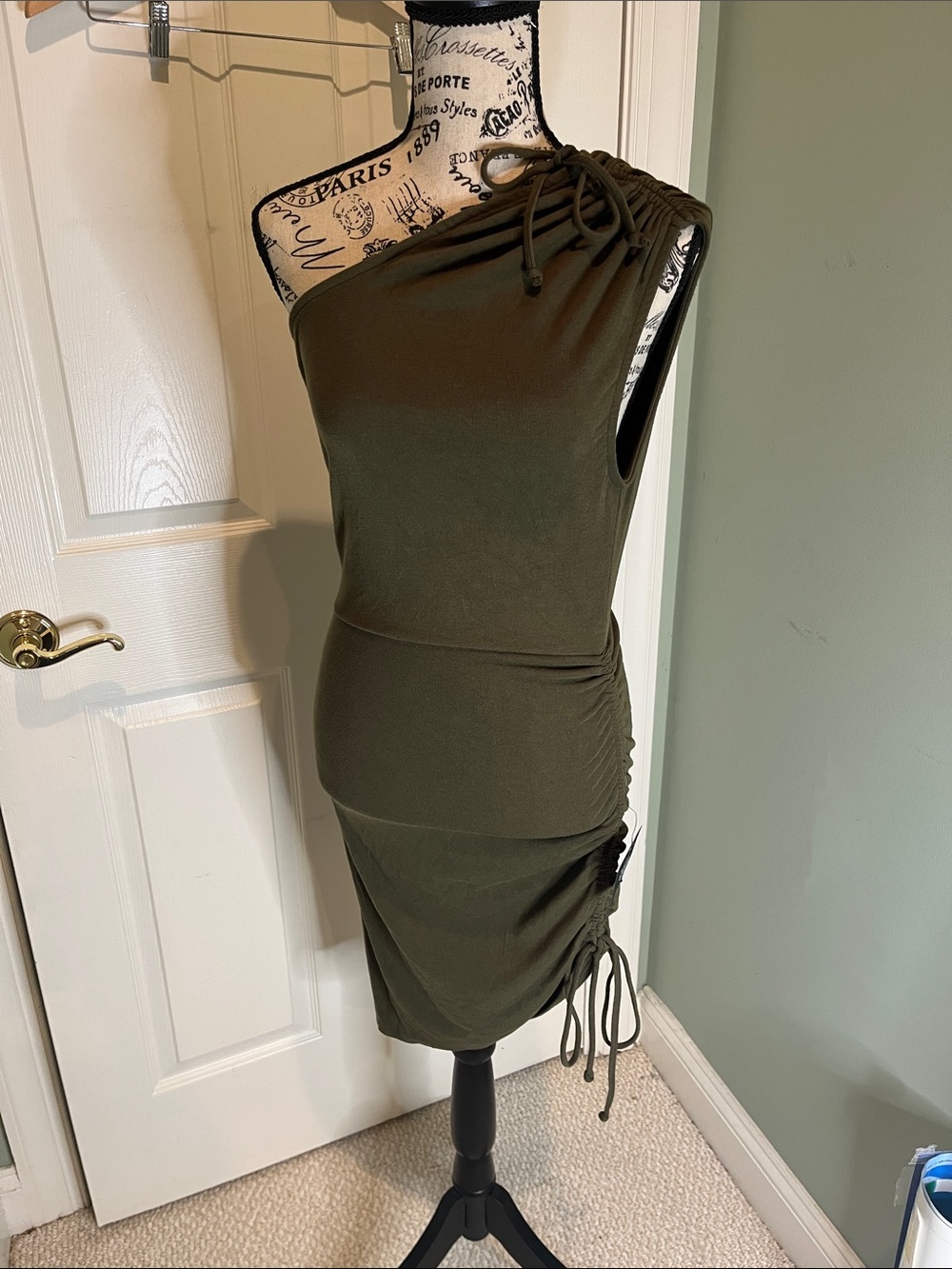 Lulu's Olive Green Asymmetrical Ruched Side Dress